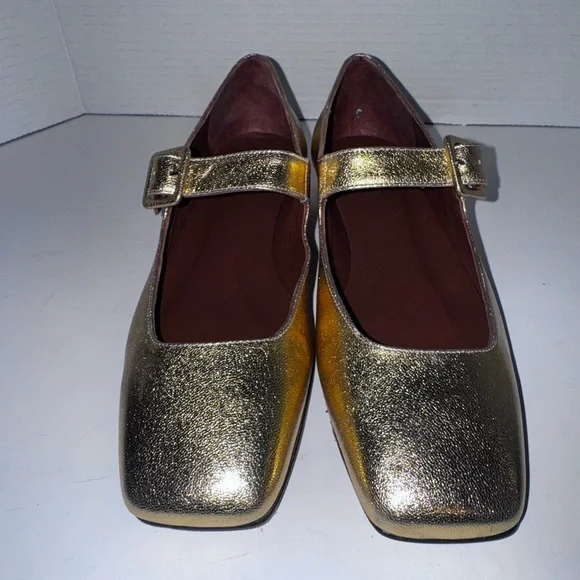 Penelope Chilvers Mary Jane Gold Metallic Low Pumps 38=7 - Picture 3 of 7